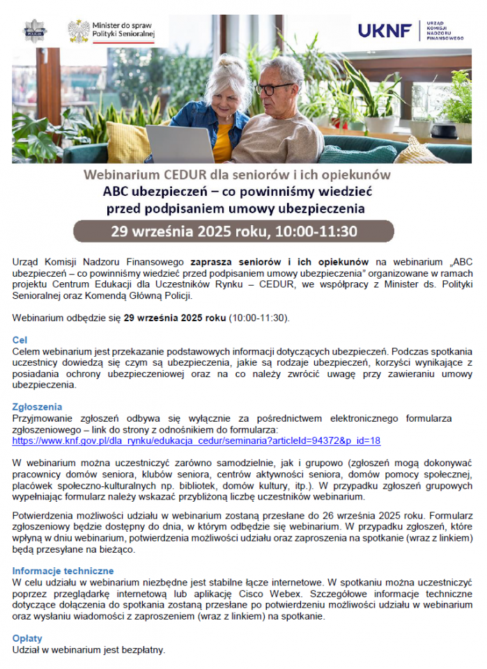 plakat informujący o webinariu